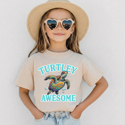 Turtley Awesome Toddler Shirt, Cute Sea Turtle Kids Tee, Funny Ocean Animal T-Shirt, Summer Beach Outfit for Boy Girl