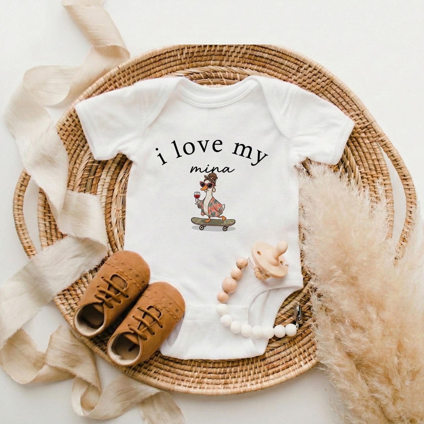 I Love My Custom Name Baby Onesie, Personalized Newborn Bodysuit, Custom Aunt Uncle Daddy Outfit, Funny Dinosaur Goose Baby Clothes
