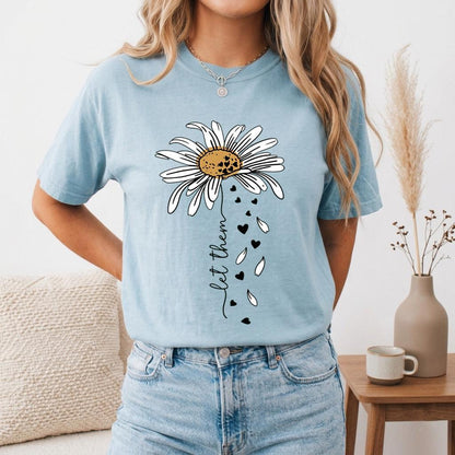 Let Them Daisy Shirt, Mental Health Boho Tee, Inspirational Floral T-shirt, Positive Saying Gift for Women, Self Love Flower Top