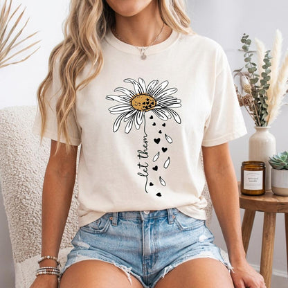 Let Them Daisy Shirt, Mental Health Boho Tee, Inspirational Floral T-shirt, Positive Saying Gift for Women, Self Love Flower Top