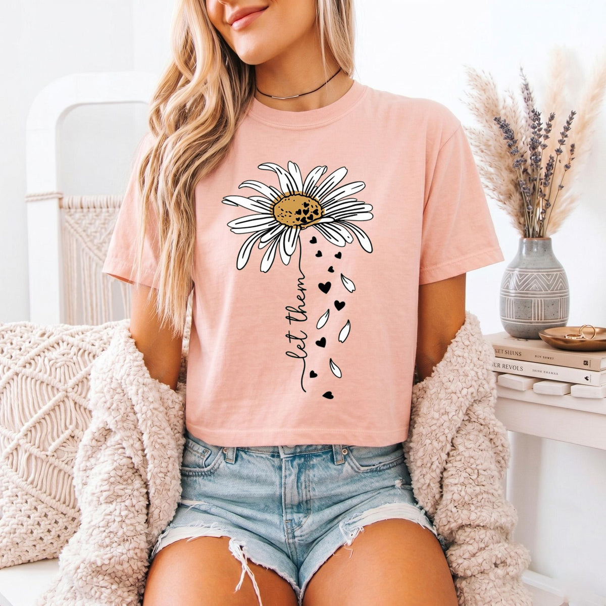 Let Them Daisy Shirt, Mental Health Boho Tee, Inspirational Floral T-shirt, Positive Saying Gift for Women, Self Love Flower Top