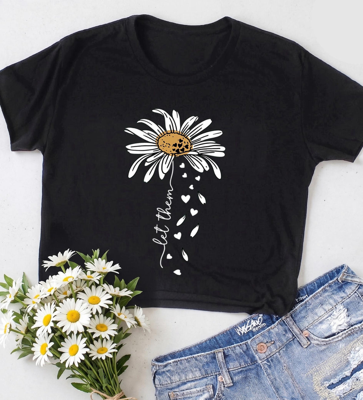 Let Them Daisy Shirt, Mental Health Boho Tee, Inspirational Floral T-shirt, Positive Saying Gift for Women, Self Love Flower Top