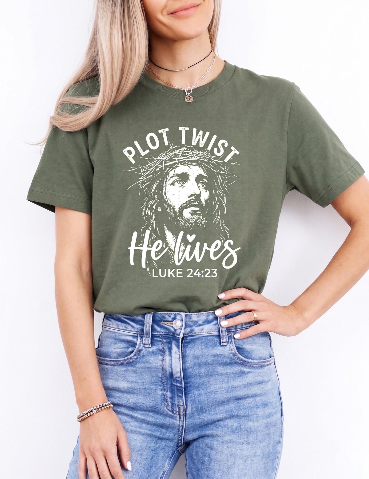 Plot Twist He Lives Shirt, Luke 24 23 Tee, Jesus Crown Of Thorns, Christian Easter Apparel, Bible Verse T-Shirt, Religious Faith Gift