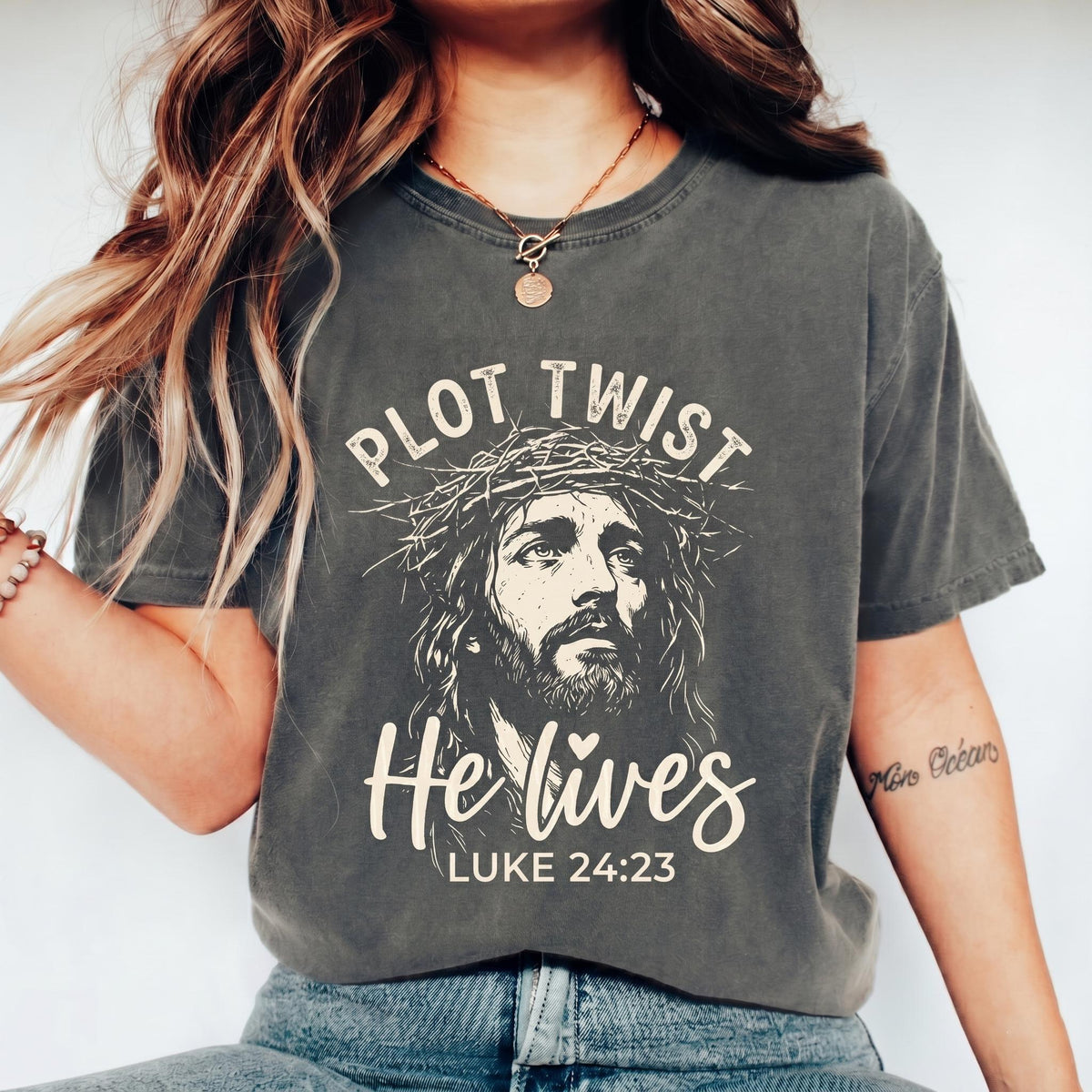 Plot Twist He Lives Shirt, Luke 24 23 Tee, Jesus Crown Of Thorns, Christian Easter Apparel, Bible Verse T-Shirt, Religious Faith Gift