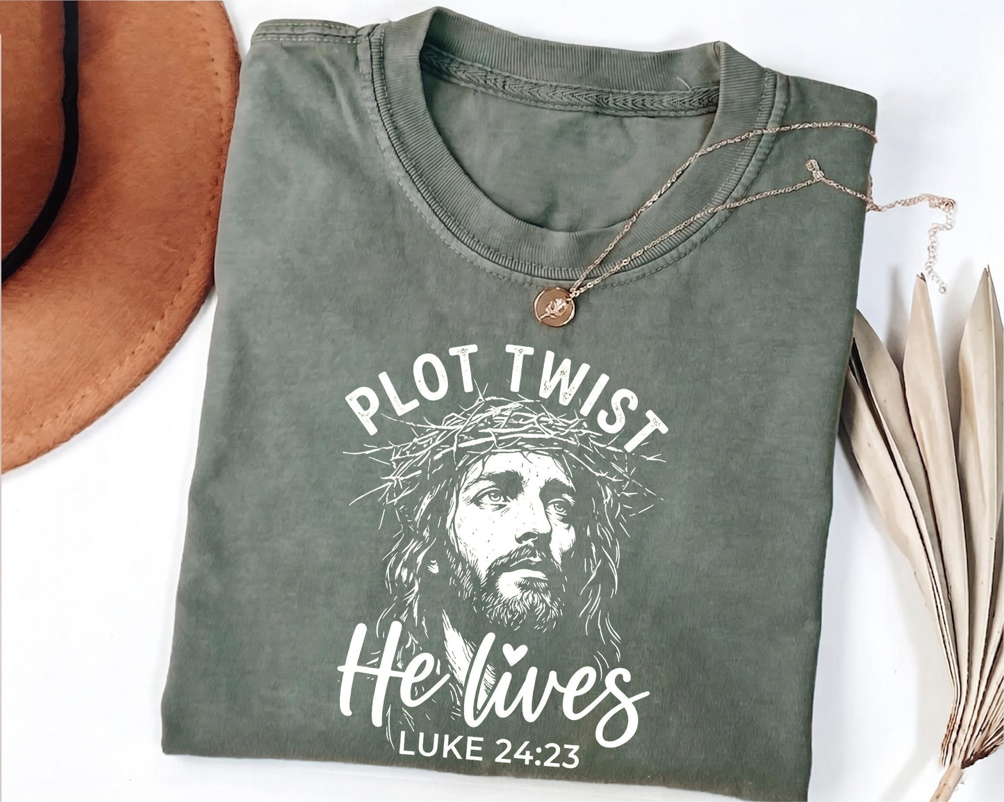 Plot Twist He Lives Shirt, Luke 24 23 Tee, Jesus Crown Of Thorns, Christian Easter Apparel, Bible Verse T-Shirt, Religious Faith Gift