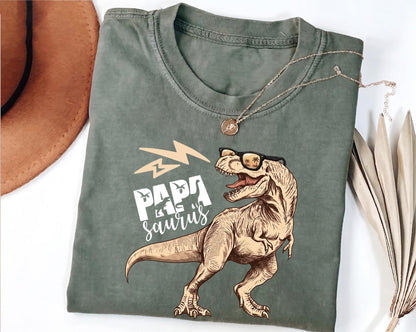 Papa Saurus Shirt, Cool Dinosaur Dad Shirt, T-Rex With Sunglasses Tee, Retro Dino T-Shirt, Father's Day Gift From Kids, New Dad Present
