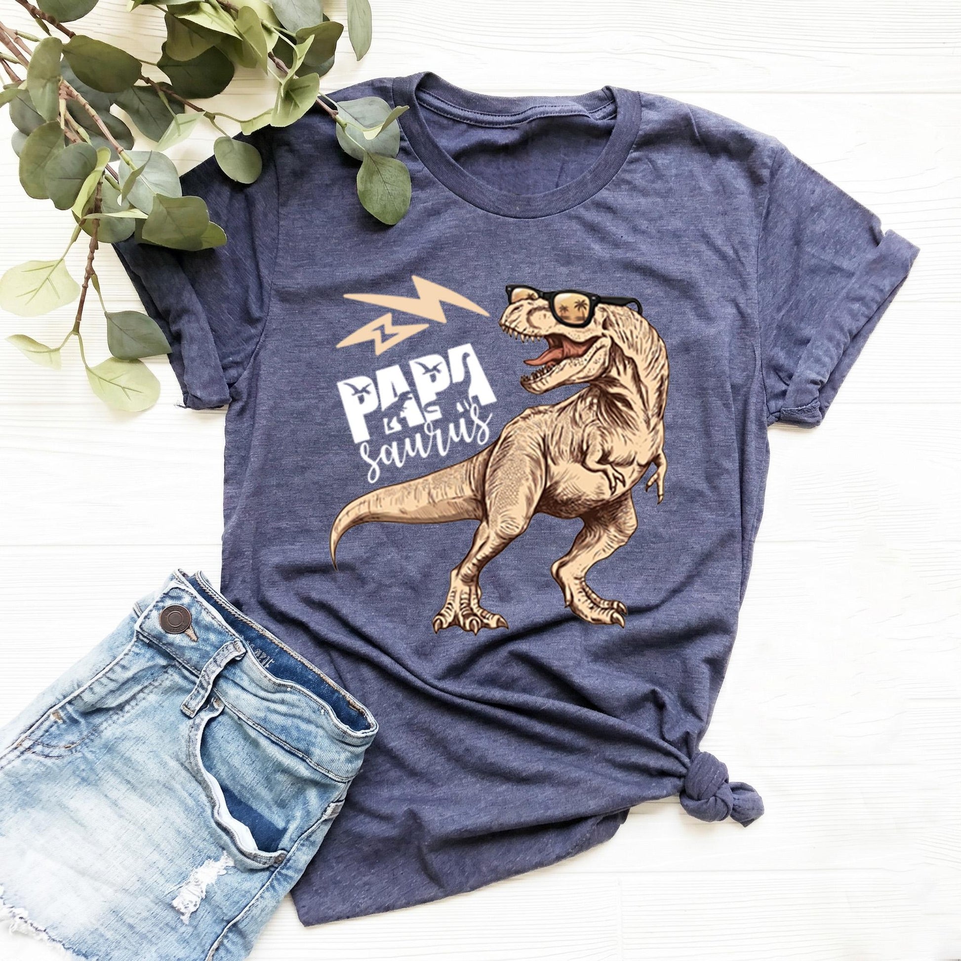 Papa Saurus Shirt, Cool Dinosaur Dad Shirt, T-Rex With Sunglasses Tee, Retro Dino T-Shirt, Father's Day Gift From Kids, New Dad Present