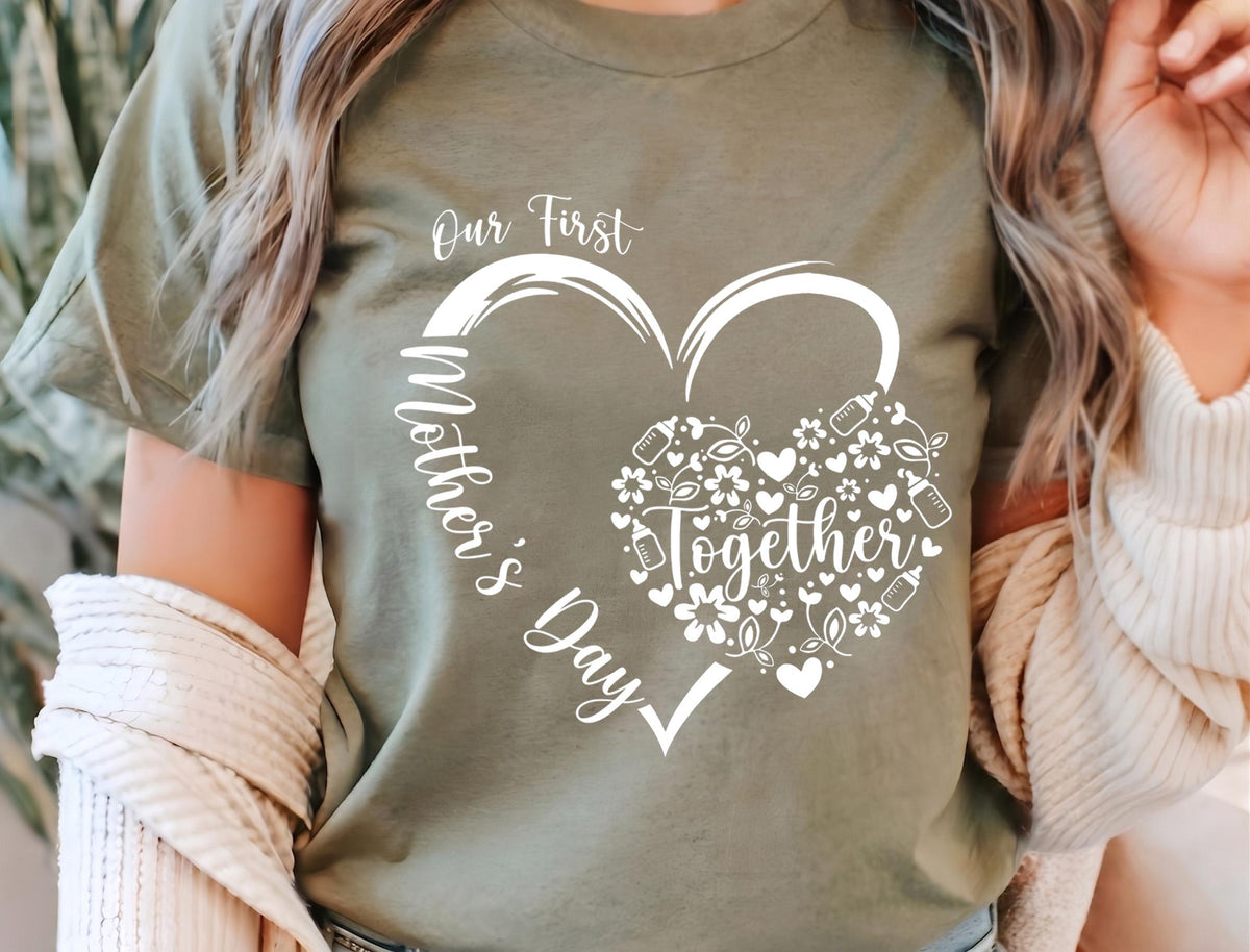 Our First Mothers Day Shirt, New Mom Gift, Cute Floral Heart Mothers Day Tee, Baby Shower Gift, 1st Time Mom Shirt, 2026 Mothers Day