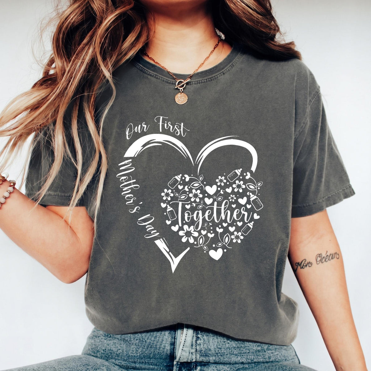 Our First Mothers Day Shirt, New Mom Gift, Cute Floral Heart Mothers Day Tee, Baby Shower Gift, 1st Time Mom Shirt, 2026 Mothers Day