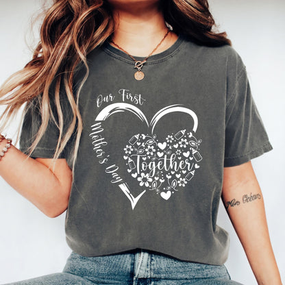 Our First Mothers Day Shirt, New Mom Gift, Cute Floral Heart Mothers Day Tee, Baby Shower Gift, 1st Time Mom Shirt, 2026 Mothers Day