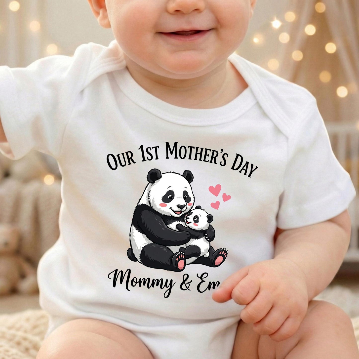 Custom 1st Mothers Day Shirt, Panda Mommy and Me Outfit, Personalized Matching Mom and Baby Tshirt, First Mothers Day Gift for New Mom