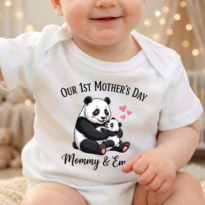 Custom 1st Mothers Day Shirt, Panda Mommy and Me Outfit, Personalized Matching Mom and Baby Tshirt, First Mothers Day Gift for New Mom