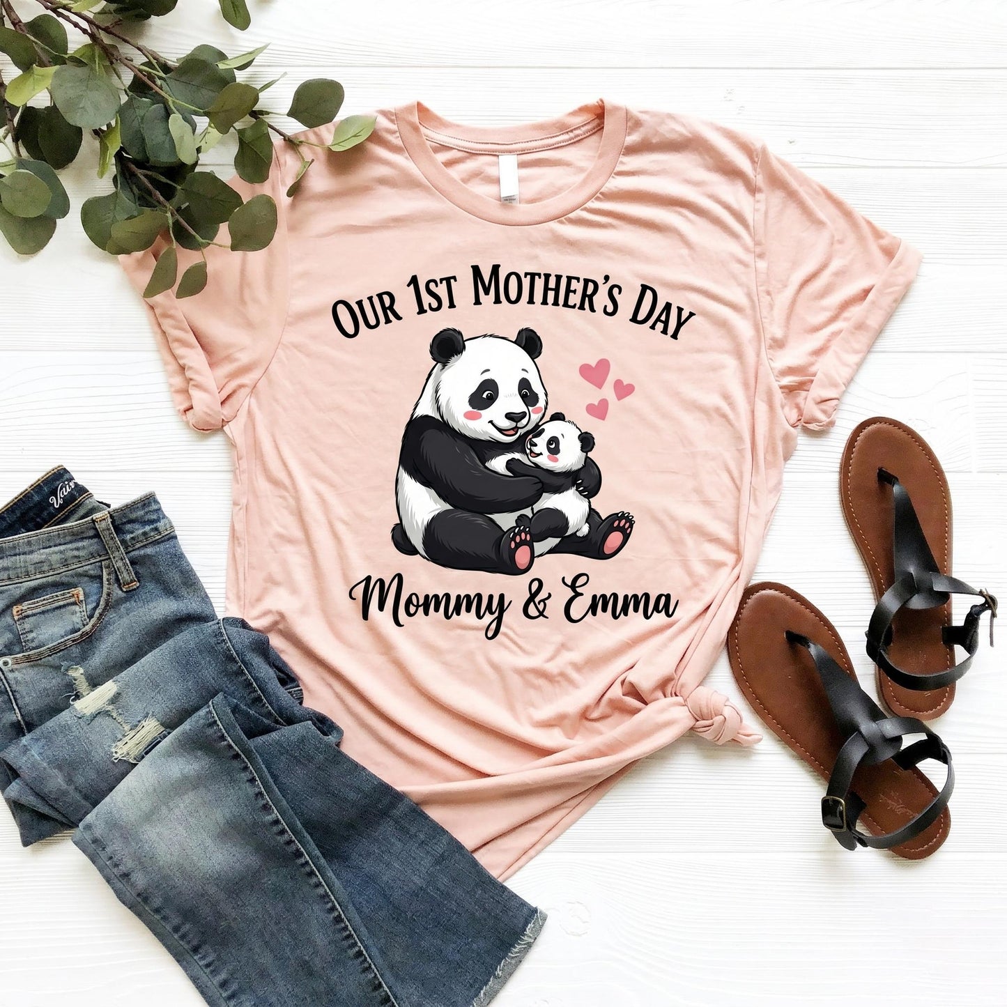 Custom 1st Mothers Day Shirt, Panda Mommy and Me Outfit, Personalized Matching Mom and Baby Tshirt, First Mothers Day Gift for New Mom