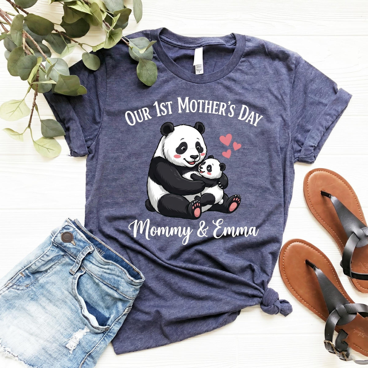 Custom 1st Mothers Day Shirt, Panda Mommy and Me Outfit, Personalized Matching Mom and Baby Tshirt, First Mothers Day Gift for New Mom