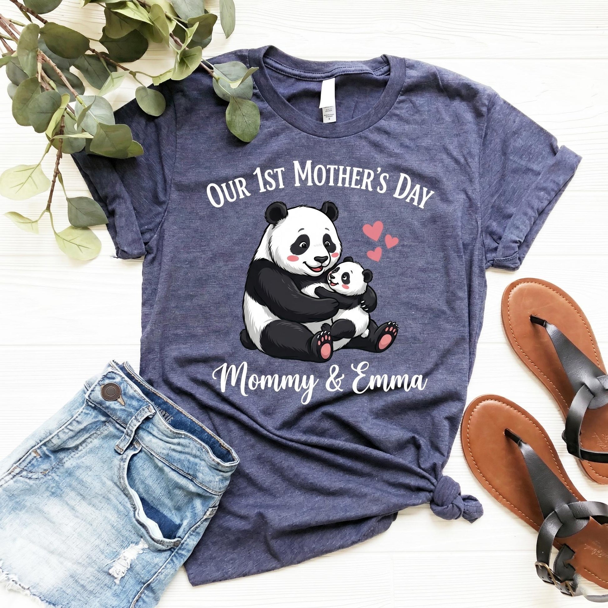 Custom 1st Mothers Day Shirt, Panda Mommy and Me Outfit, Personalized Matching Mom and Baby Tshirt, First Mothers Day Gift for New Mom