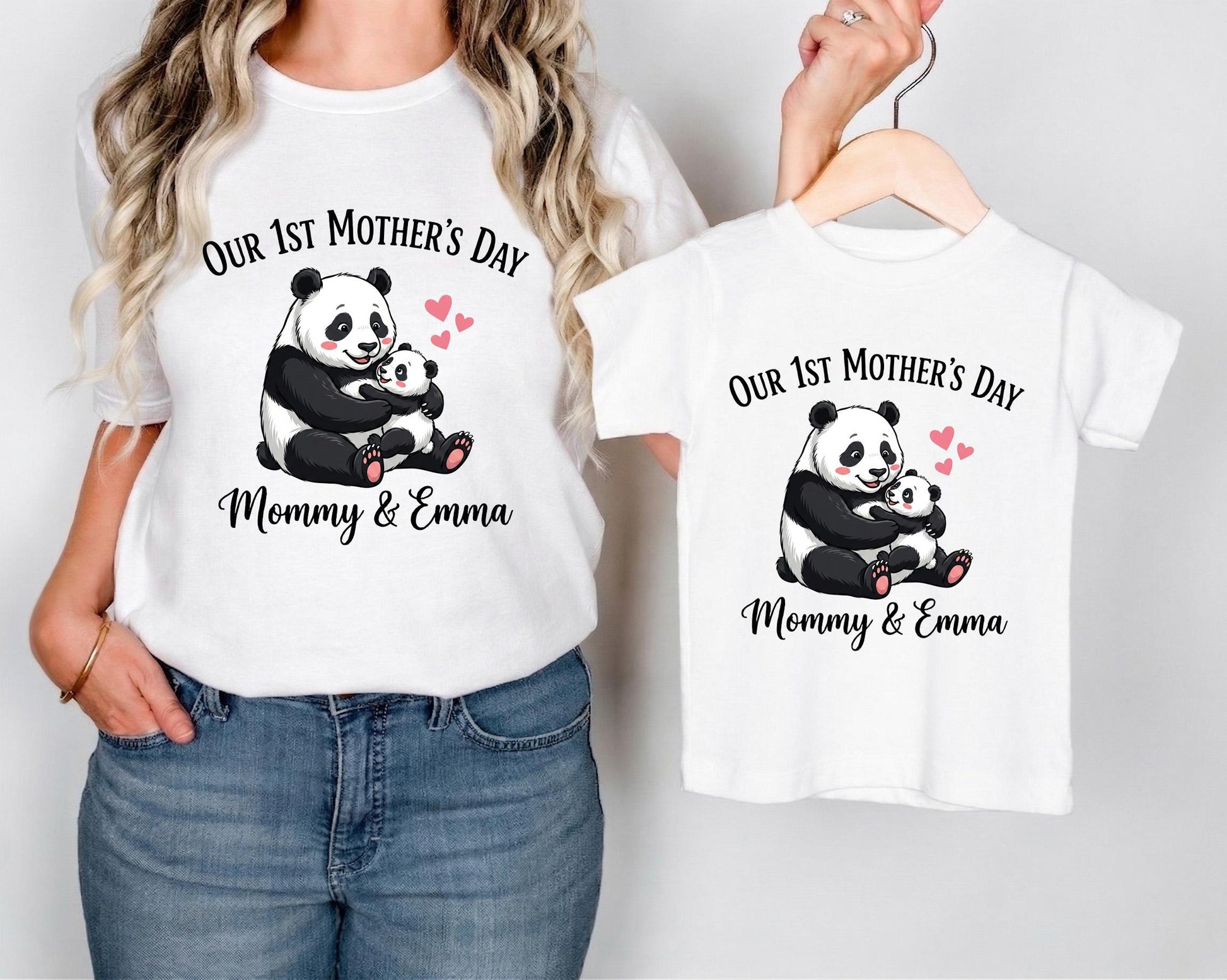 Custom 1st Mothers Day Shirt, Panda Mommy and Me Outfit, Personalized Matching Mom and Baby Tshirt, First Mothers Day Gift for New Mom