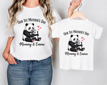 Custom 1st Mothers Day Shirt, Panda Mommy and Me Outfit, Personalized Matching Mom and Baby Tshirt, First Mothers Day Gift for New Mom
