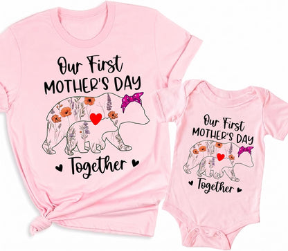 Our First Mother's Day Together Shirt, Mommy and Me Matching Outfits, Floral Mama Bear Baby Bear, 1st Mothers Day Gift for New Mom