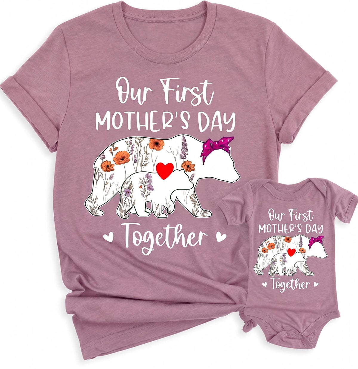 Our First Mother's Day Together Shirt, Mommy and Me Matching Outfits, Floral Mama Bear Baby Bear, 1st Mothers Day Gift for New Mom