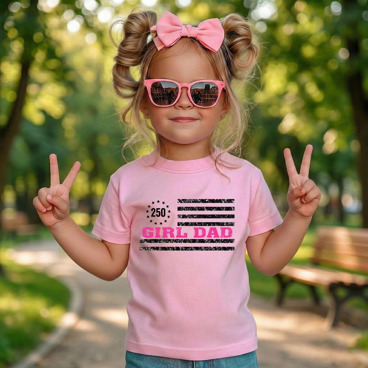 America 250 Girl Dad Shirt, Patriotic 4th of July Tee, Vintage US Flag Tshirt, Fathers Day Gift, Proud Military Dad of Girls