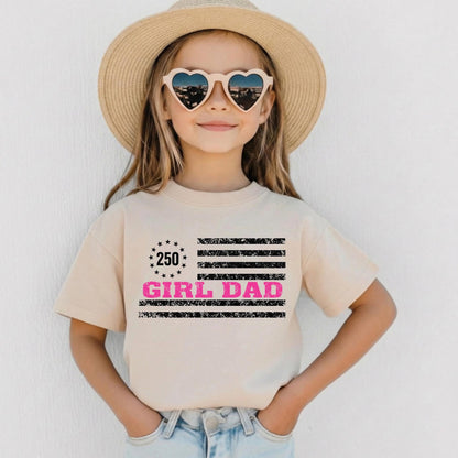 America 250 Girl Dad Shirt, Patriotic 4th of July Tee, Vintage US Flag Tshirt, Fathers Day Gift, Proud Military Dad of Girls