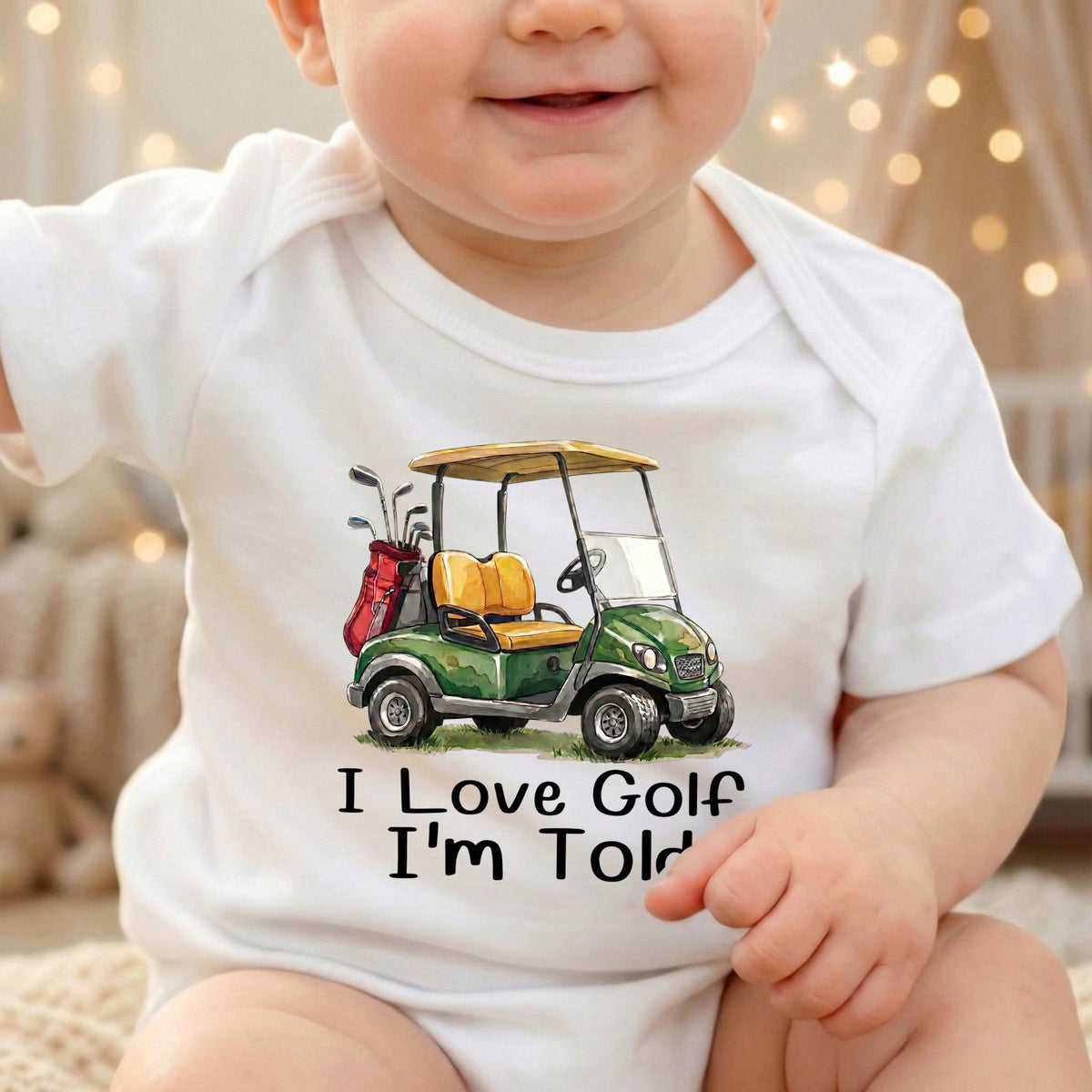 I Love Golf Im Told Baby Bodysuit, Funny Golf Cart Onesie, Future Golfer Baby Clothes, Golf Dad Gift, Golf Themed Baby Shower Gift Boys