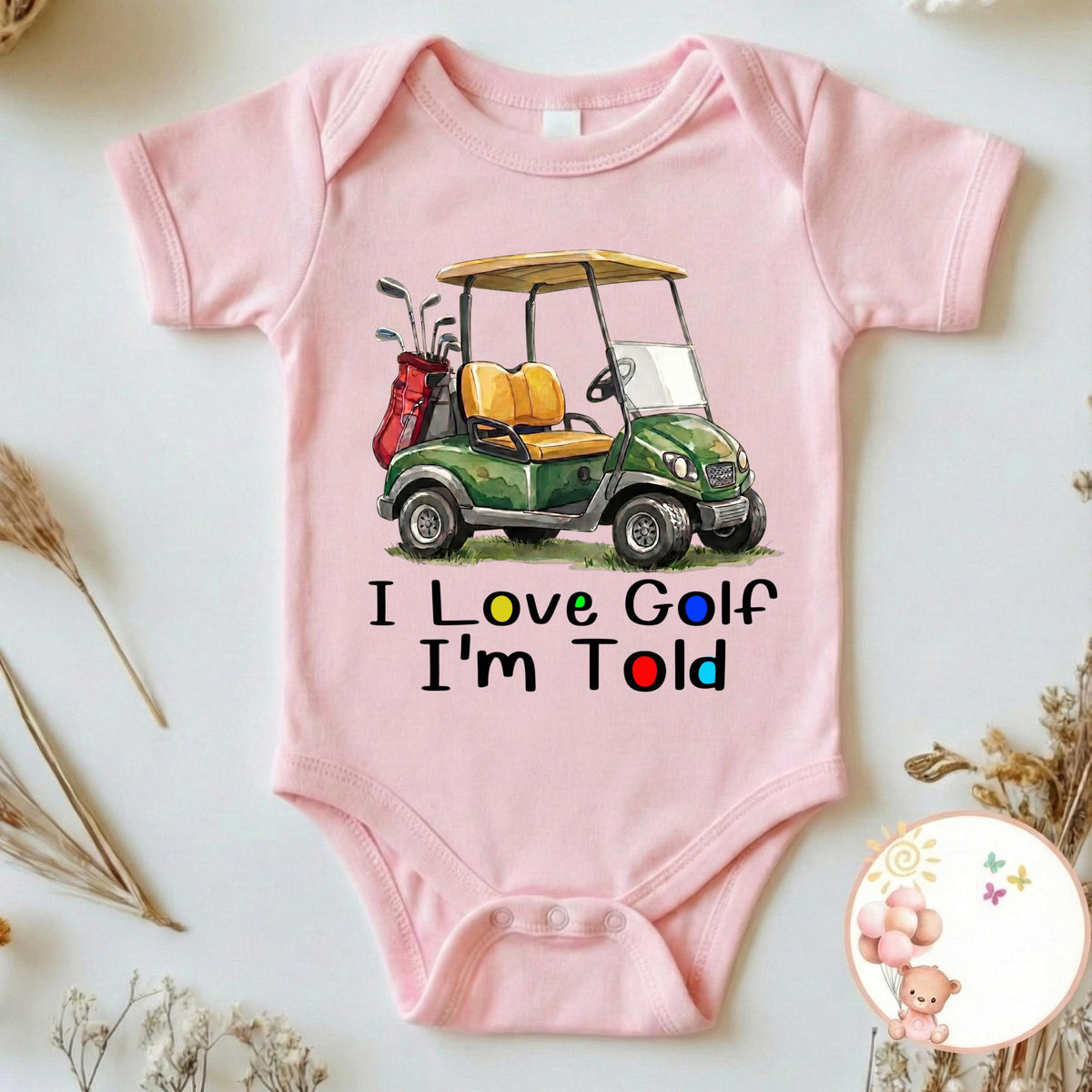 I Love Golf Im Told Baby Bodysuit, Funny Golf Cart Onesie, Future Golfer Baby Clothes, Golf Dad Gift, Golf Themed Baby Shower Gift Boys