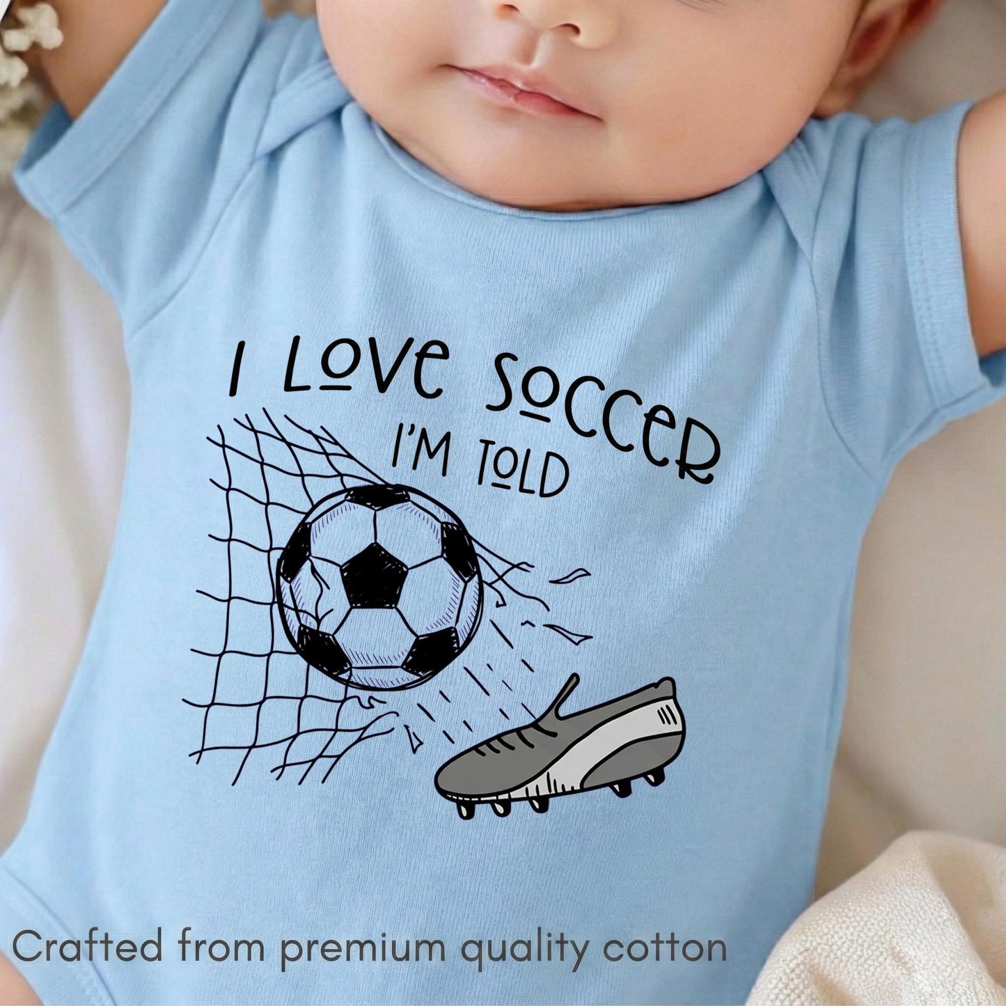 I Love Soccer I'm Told Baby Bodysuit, Funny Future Soccer Player Onesie, Sports Baby Shower Gift Boy Girl, Newborn Football Shirt