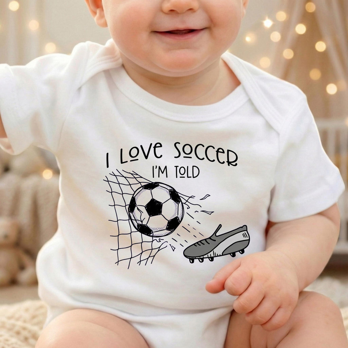 I Love Soccer I'm Told Baby Bodysuit, Funny Future Soccer Player Onesie, Sports Baby Shower Gift Boy Girl, Newborn Football Shirt