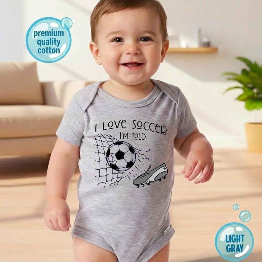 I Love Soccer I'm Told Baby Bodysuit, Funny Future Soccer Player Onesie, Sports Baby Shower Gift Boy Girl, Newborn Football Shirt