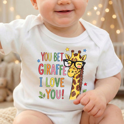 You Bet Giraffe I Love You Onesie, Dusty Rose Mauve Baby Bodysuit, Cute Crayon Giraffe with Glasses Shirt, Funny Baby Shower Gift, Boho Girl