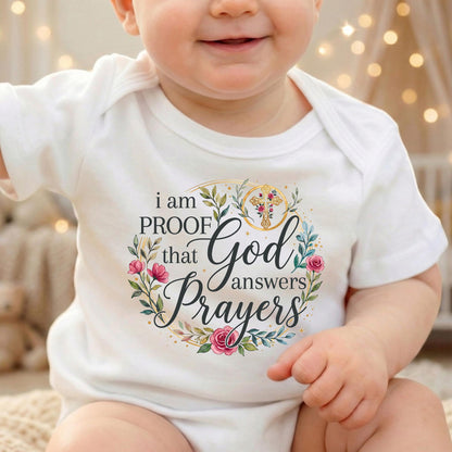 Proof God Answers Prayers Onesie, Christian Baby Gift, Miracle Baby Bodysuit, Floral Rainbow Baby Announcement, IVF Pregnancy Reveal