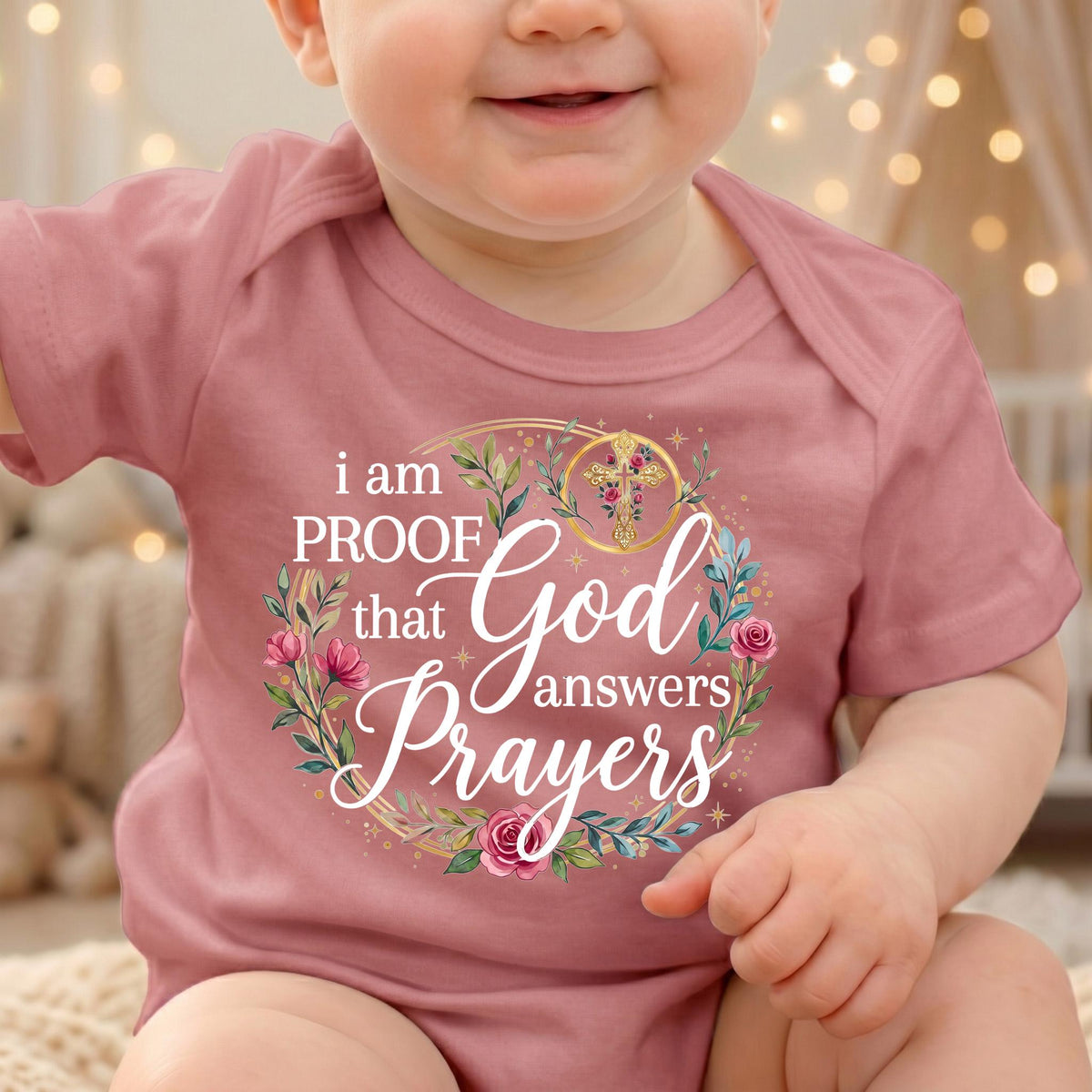 Proof God Answers Prayers Onesie, Christian Baby Gift, Miracle Baby Bodysuit, Floral Rainbow Baby Announcement, IVF Pregnancy Reveal