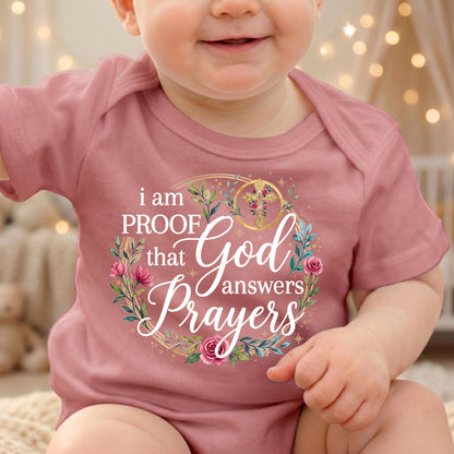 Proof God Answers Prayers Onesie, Christian Baby Gift, Miracle Baby Bodysuit, Floral Rainbow Baby Announcement, IVF Pregnancy Reveal