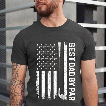 Custom Best Dad By Par Shirt, Personalized Golf Shirt With Kids Names, Fathers Day Gift For Golfer Dad, American Flag Golf Tee