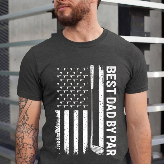Custom Best Dad By Par Shirt, Personalized Golf Shirt With Kids Names, Fathers Day Gift For Golfer Dad, American Flag Golf Tee