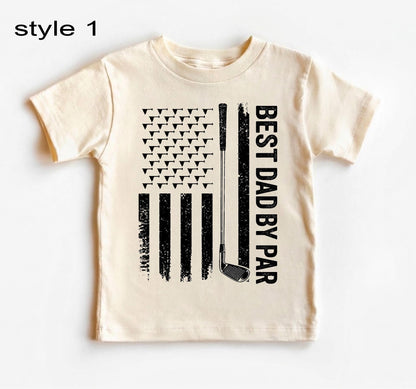 Custom Best Dad By Par Shirt, Personalized Golf Shirt With Kids Names, Fathers Day Gift For Golfer Dad, American Flag Golf Tee