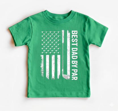 Custom Best Dad By Par Shirt, Personalized Golf Shirt With Kids Names, Fathers Day Gift For Golfer Dad, American Flag Golf Tee