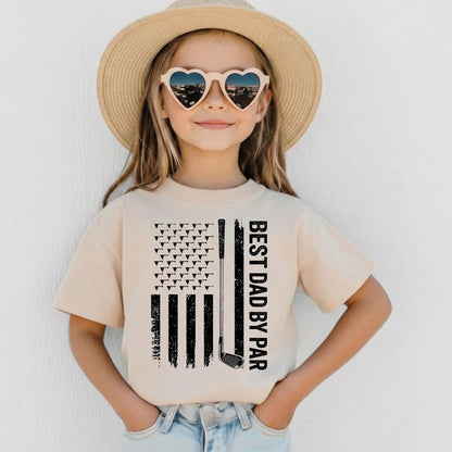 Custom Best Dad By Par Shirt, Personalized Golf Shirt With Kids Names, Fathers Day Gift For Golfer Dad, American Flag Golf Tee