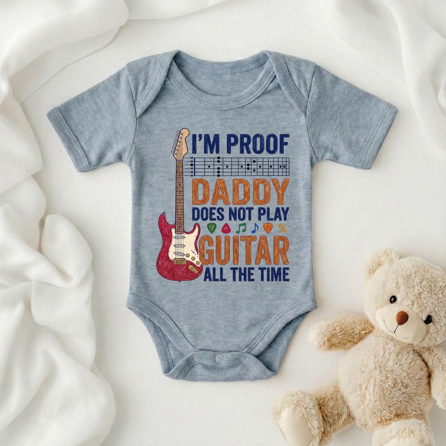 Funny Guitar Baby Bodysuit, I'm Proof Daddy Doesn't Play Guitar All The Time, Musician Baby Clothes, New Dad Gift, Baby Shower Gift