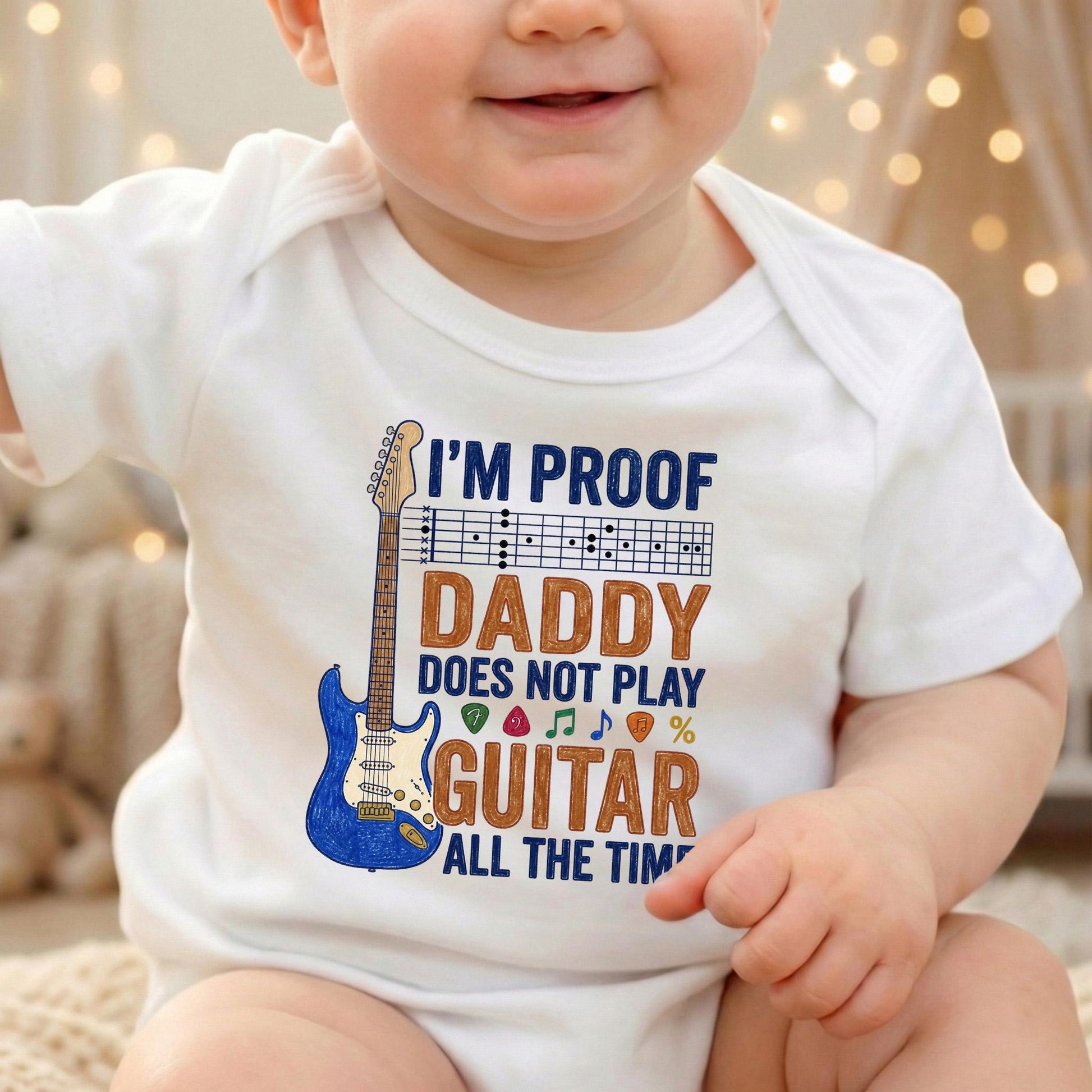 Funny Guitar Baby Bodysuit, I'm Proof Daddy Doesn't Play Guitar All The Time, Musician Baby Clothes, New Dad Gift, Baby Shower Gift