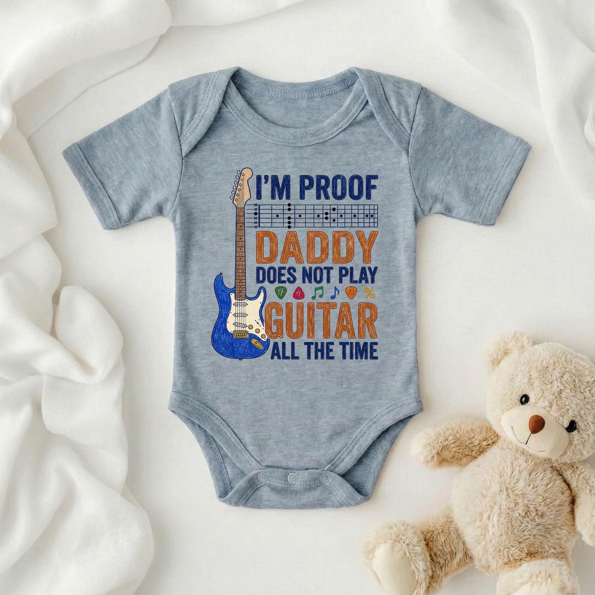 Funny Guitar Baby Bodysuit, I'm Proof Daddy Doesn't Play Guitar All The Time, Musician Baby Clothes, New Dad Gift, Baby Shower Gift