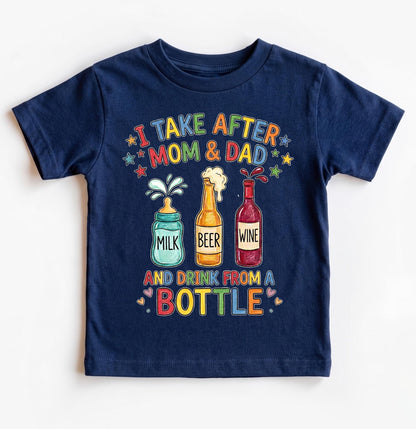 Funny Baby Bodysuit I Take After Mom And Dad Drink From A Bottle, Cute Newborn Boy Girl Clothes, Baby Shower Gift, Drinking Humor