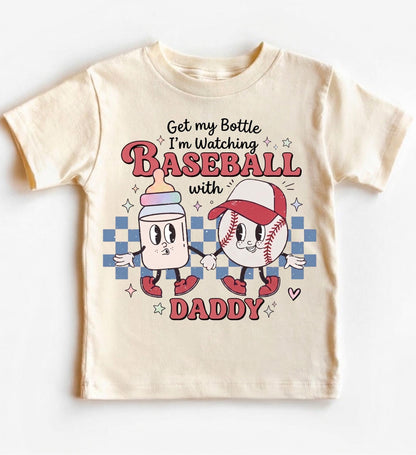 Retro Baseball Baby Shirt, Watching Baseball With Daddy Toddler Tee, Game Day Outfit, Fathers Day Gift, Get My Bottle Boy Clothes