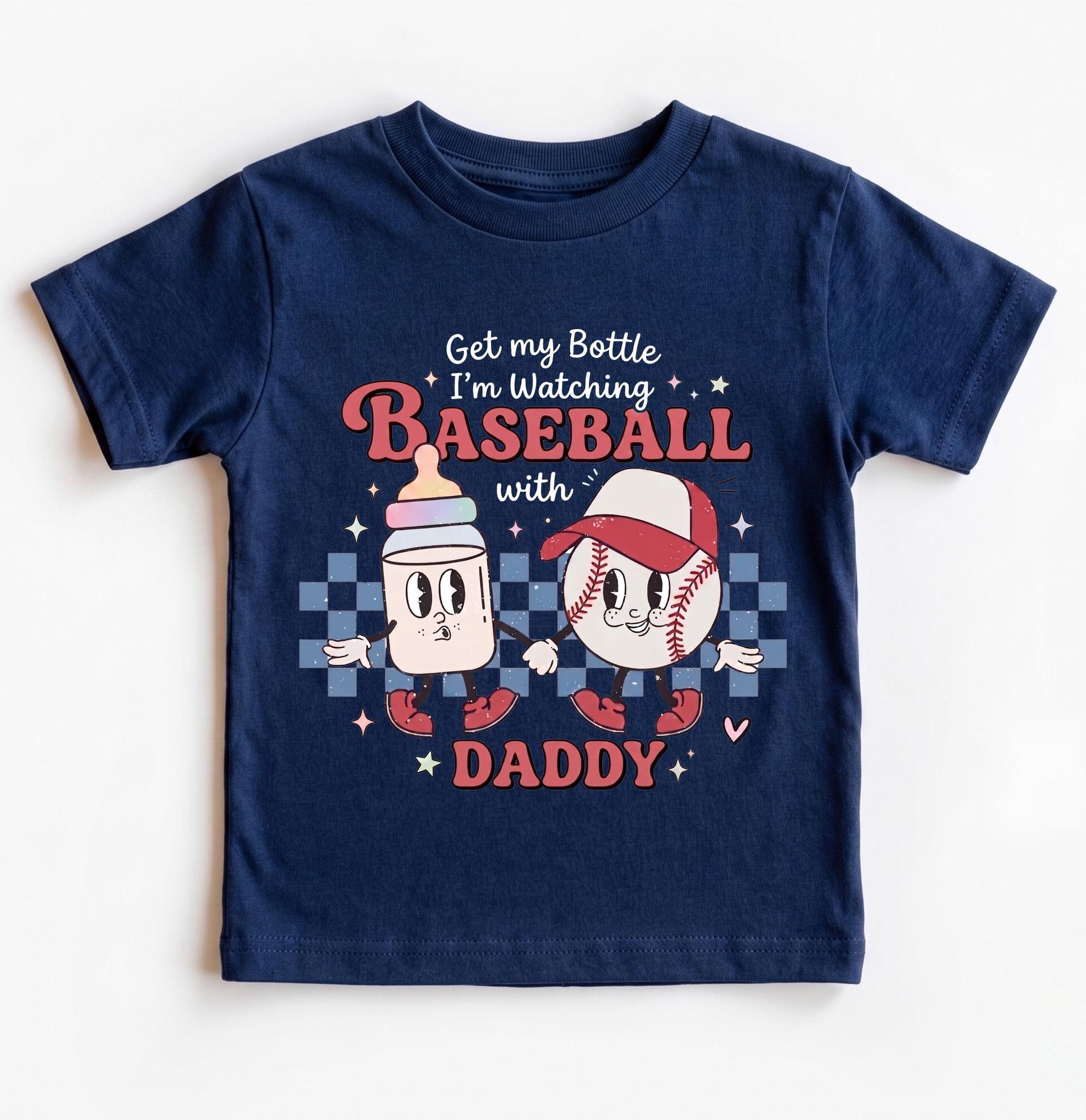 Retro Baseball Baby Shirt, Watching Baseball With Daddy Toddler Tee, Game Day Outfit, Fathers Day Gift, Get My Bottle Boy Clothes