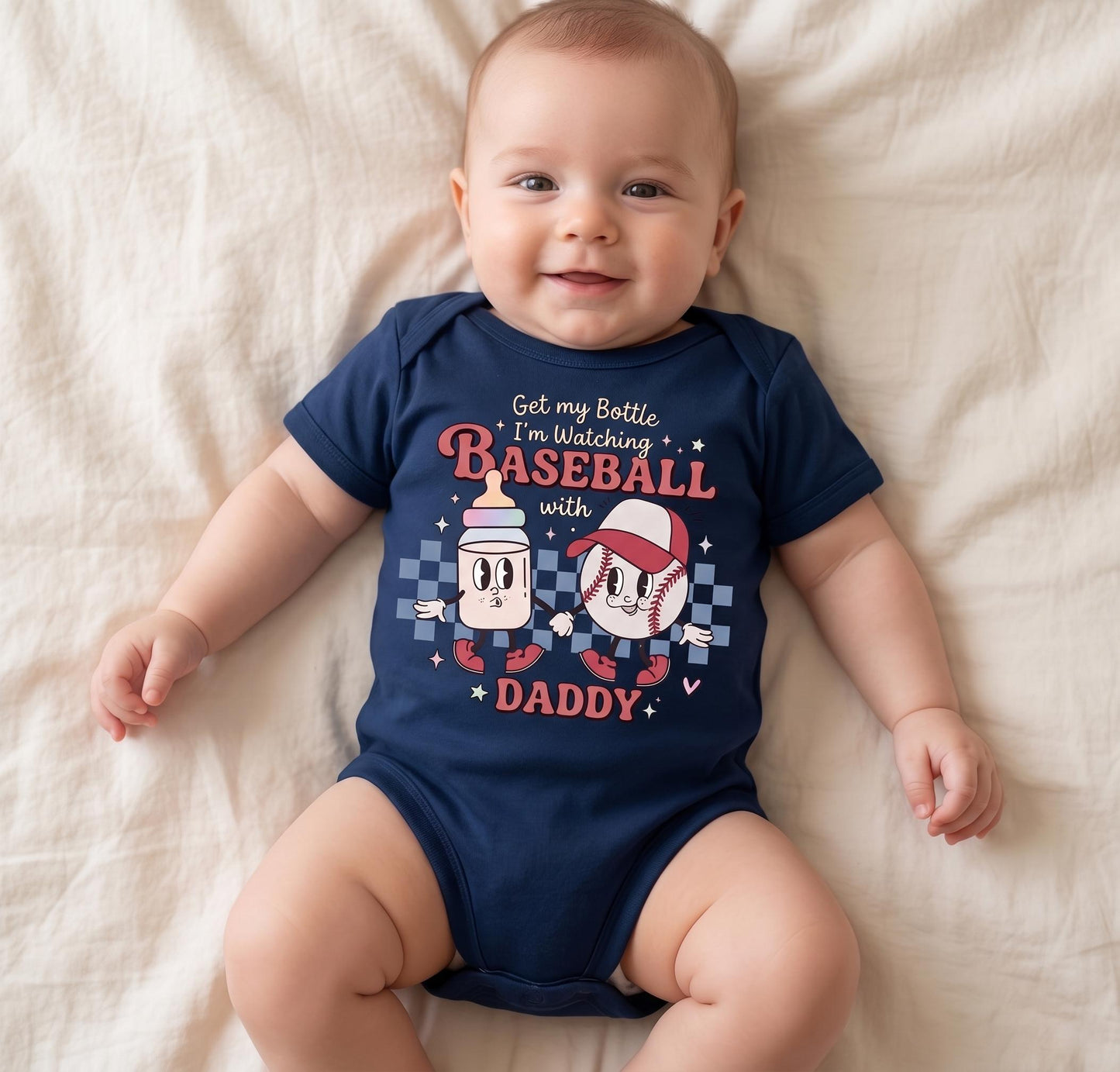 Retro Baseball Baby Shirt, Watching Baseball With Daddy Toddler Tee, Game Day Outfit, Fathers Day Gift, Get My Bottle Boy Clothes