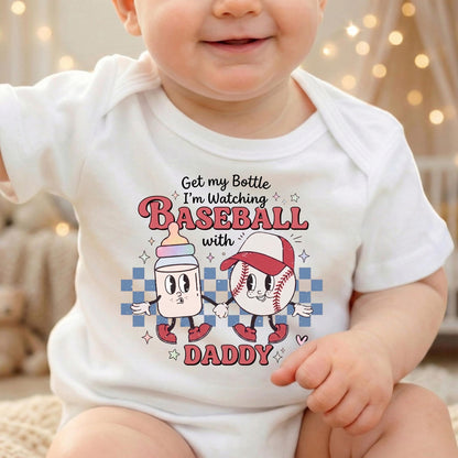 Retro Baseball Baby Shirt, Watching Baseball With Daddy Toddler Tee, Game Day Outfit, Fathers Day Gift, Get My Bottle Boy Clothes