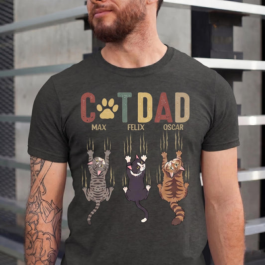 Personalized Cat Dad Shirt, Funny Scratching Cat Tee, Custom Cat Name T-Shirt, Vintage Cat Lover Gift for Men, Fathers Day Gift from Cat