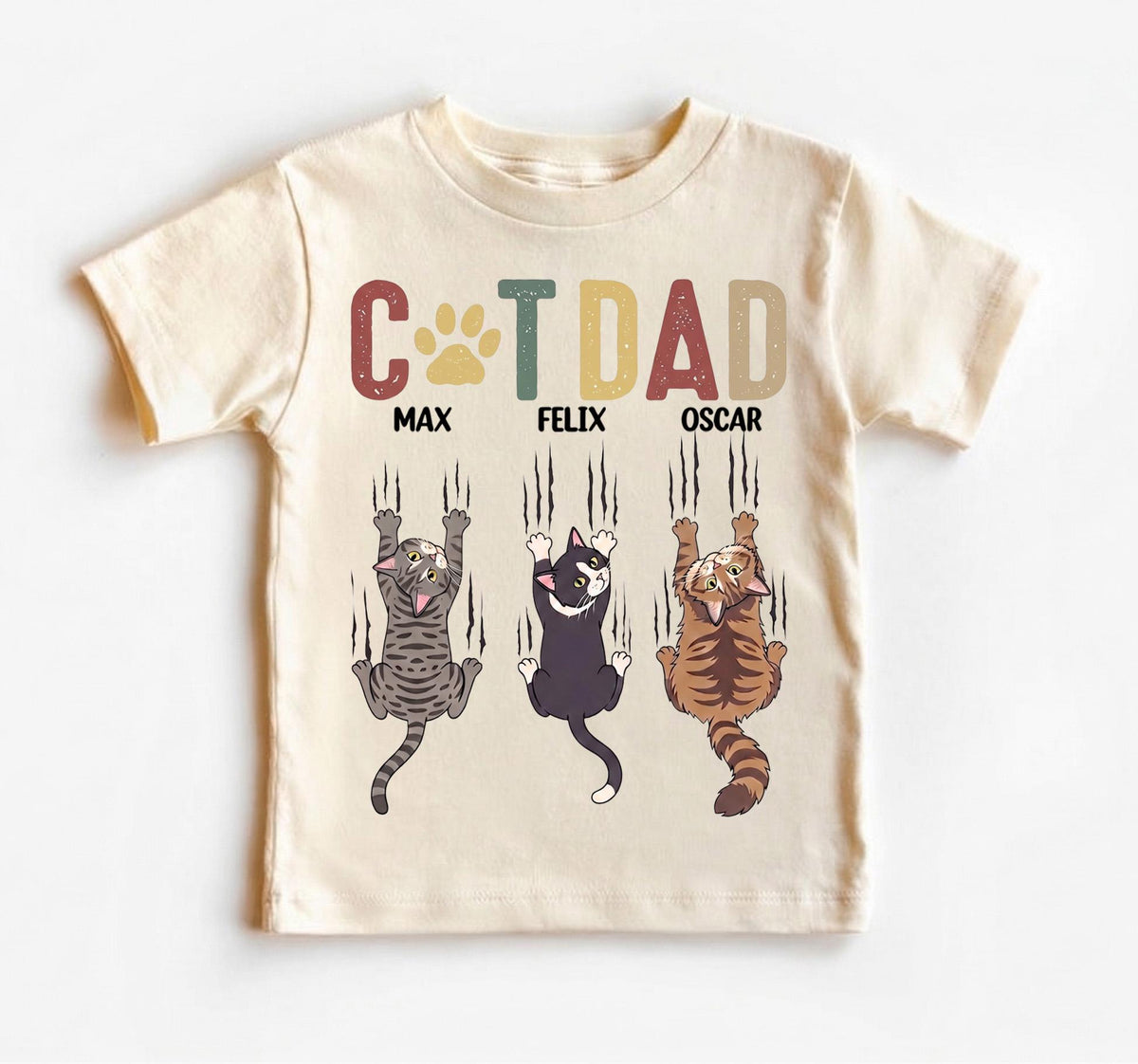 Personalized Cat Dad Shirt, Funny Scratching Cat Tee, Custom Cat Name T-Shirt, Vintage Cat Lover Gift for Men, Fathers Day Gift from Cat
