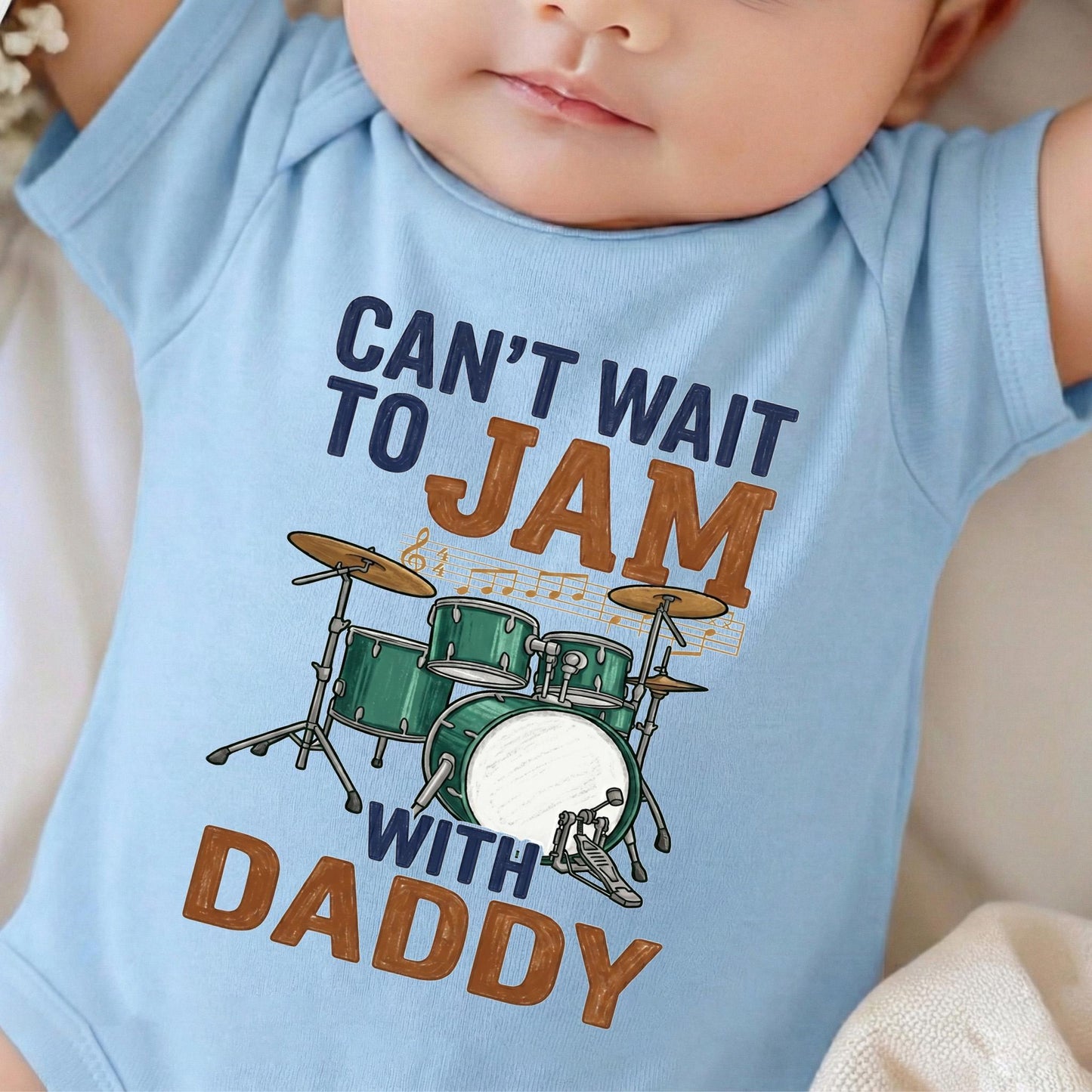 Drummer Baby Bodysuit, Can't Wait To Jam With Daddy Onesie, New Dad Gift, Future Musician Infant Shirt, Custom Rock Music Baby Outfit